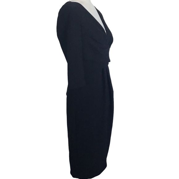 DONNA RICCO Dress 3/4 Sleeve Deep V Ruched Front Zip Up In Back Lined Size 6 NWT - Picture 3 of 7